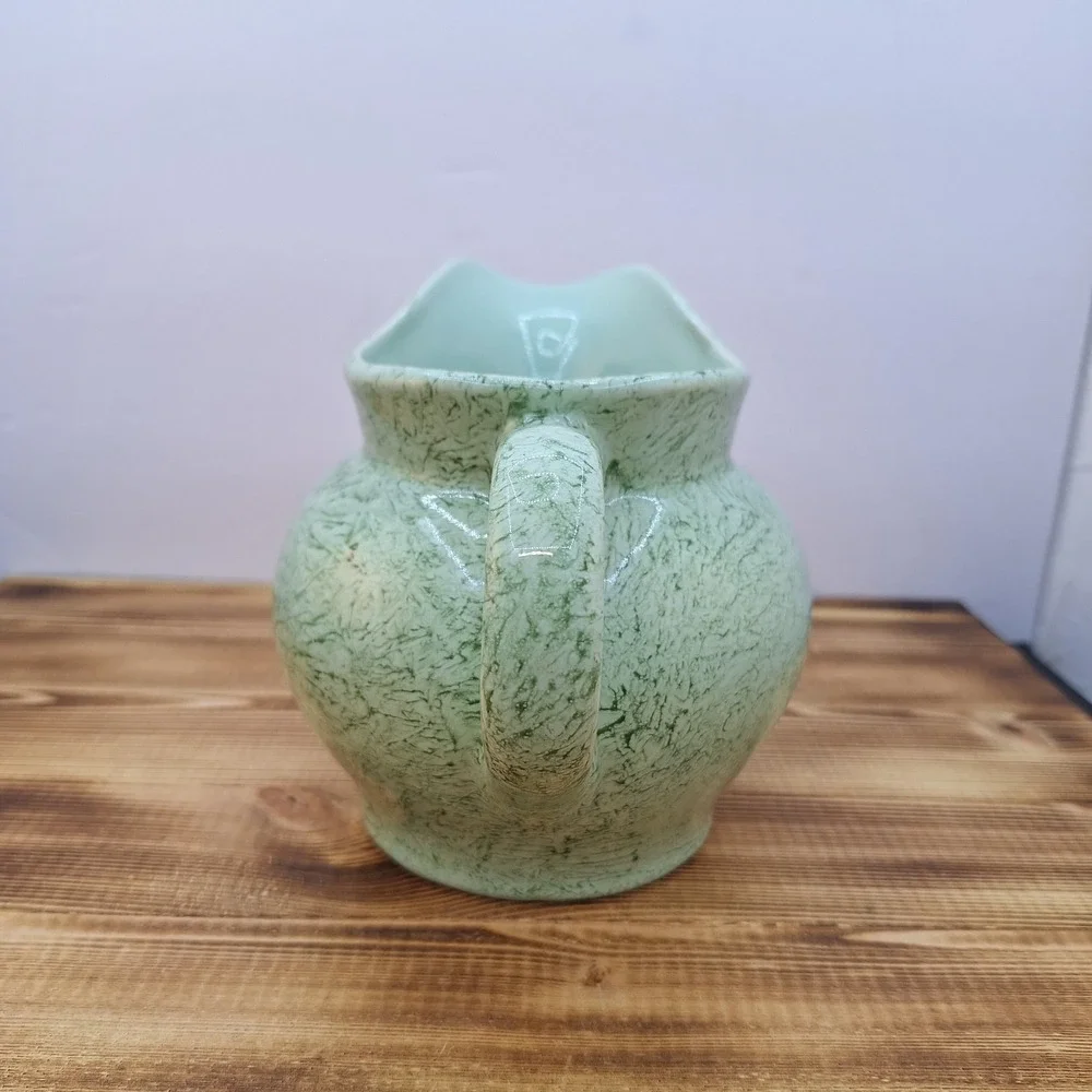 Green Spongeware Glazed‎ Pottery Creamer Pitcher Small 5
